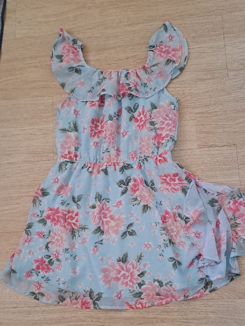Place Light Blue Floral Ruffle-Sleeve Dress - Picture 3 of 7